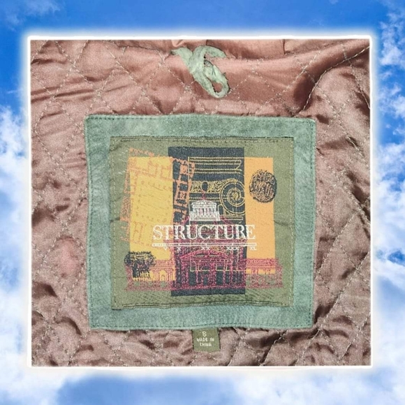 Vintage STRUCTURE Mens Leather Jacket Green Plaid Amazing! - Picture 4 of 4